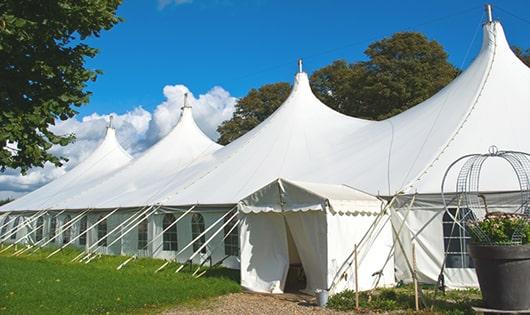 a row of portable restrooms placed outdoors for attendees of a special event in Savage